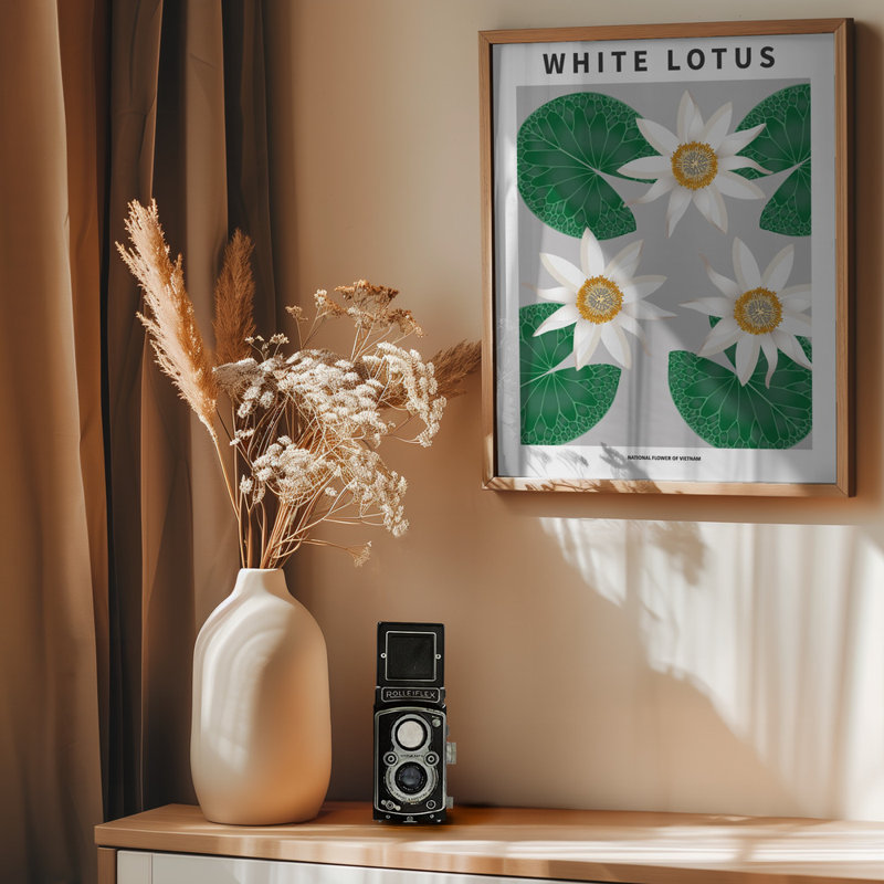 «White Lotus», art mural texturé encadré, Naturel, H 40 po x l 30 po