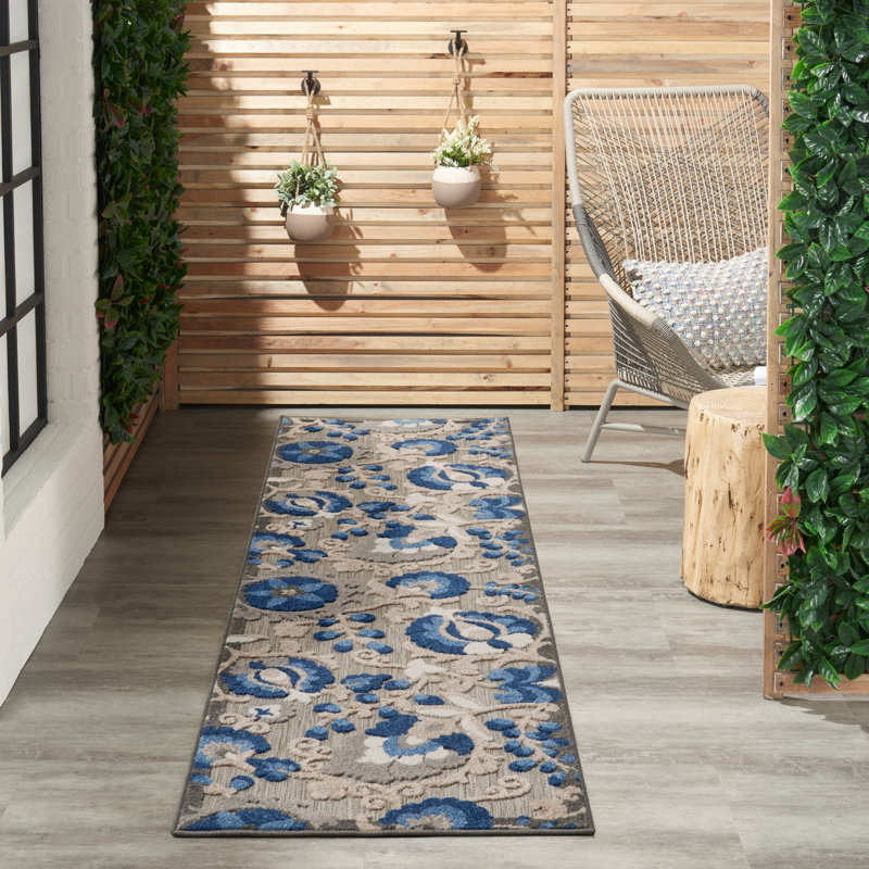 Ciann Floral Blue/Gray Indoor/Outdoor Area Rug, Runner 2'3" x 12'