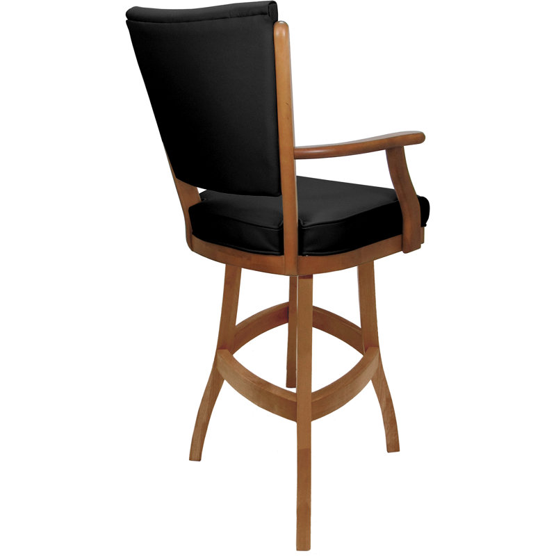 Leather Extra Tall Solid Wood Bar Stool - 34" Seat, Black Seat/ Brown Frame