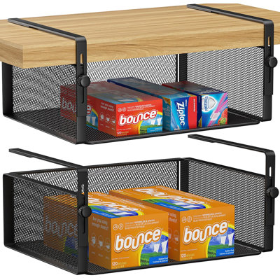 2Pack Under Shelf Basket Organizer,Adjustable Hanging Holder For Cabinet Pantry Kitchen Cupboard Desk Counter Bookshelf Organization Add-On Space Save