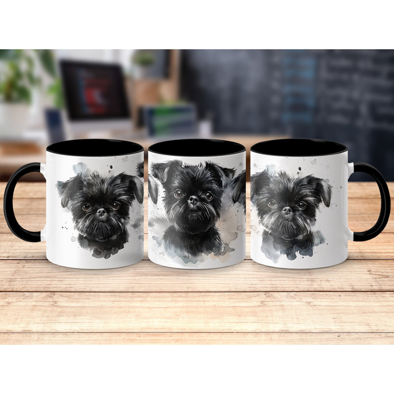 11oz Watercolour Brussels Griffon Design Coffee Mug, Black, 2