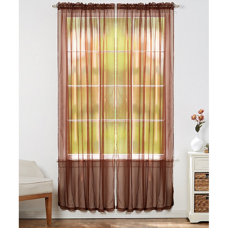 Solid Sheer Outdoor Rod Pocket Curtain Panels, Coffee