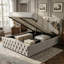 UK & EU Sizes Velvet Ottoman Bed Frame with Hydraulic Gas Lift Storage, Diamond Tufted Wave Wingback Upholstered Platform Bed with Nailhead Trim, Grey/Beige-1008854558-1009598059