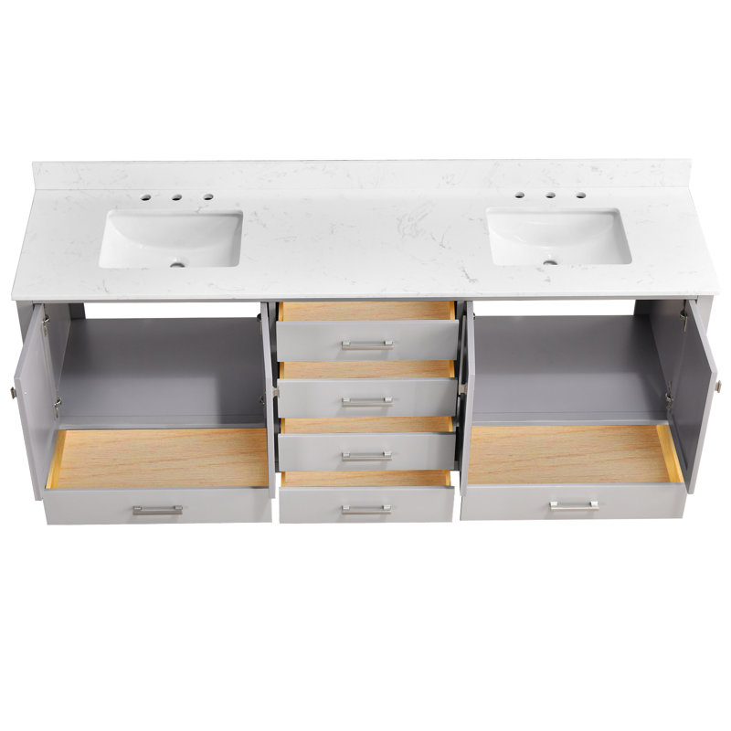 84-inch Bathroom Vanity With Engineered Stone Top, Gray