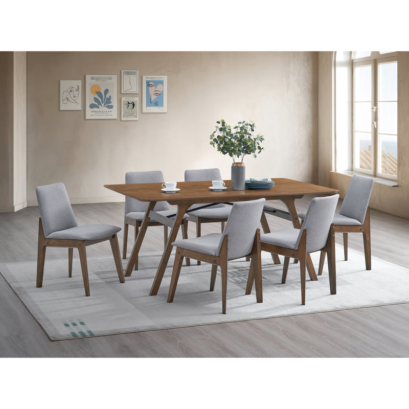 Ensemble de salle à manger 7 pièces - Finition grise, noyer, table rectangulaire, 6 chaises rembourrées, style scandinave, Enticement