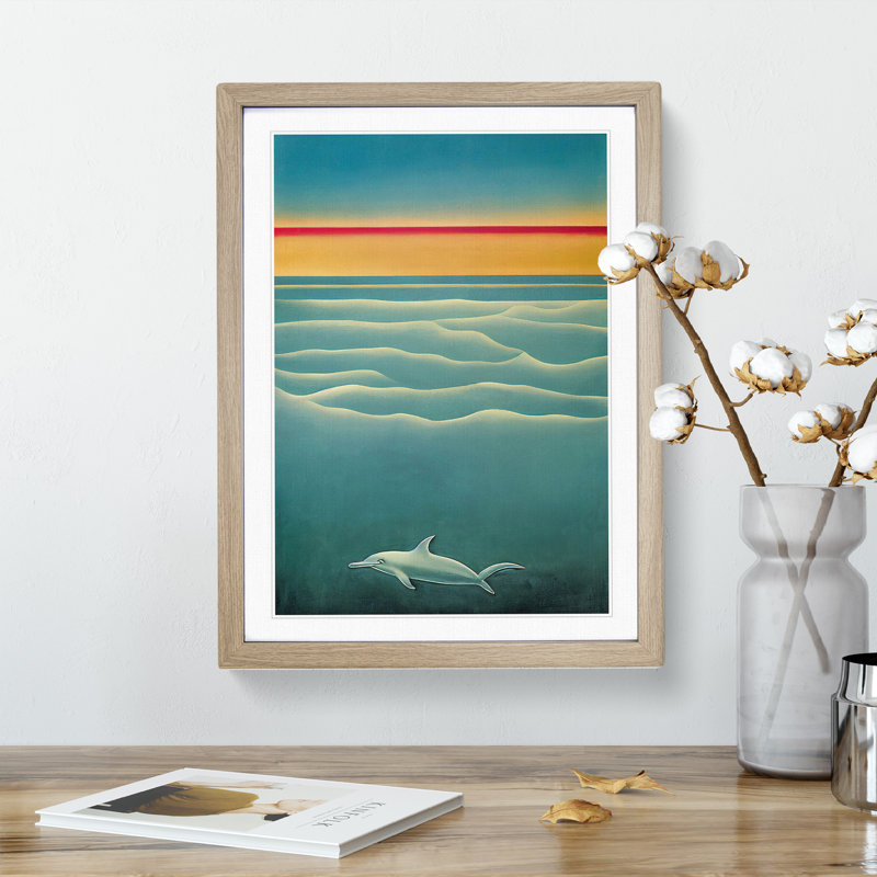 Swimming Dolphin - Framed Print, Oak Framed, 46cm H x 34cm W x 2cm D