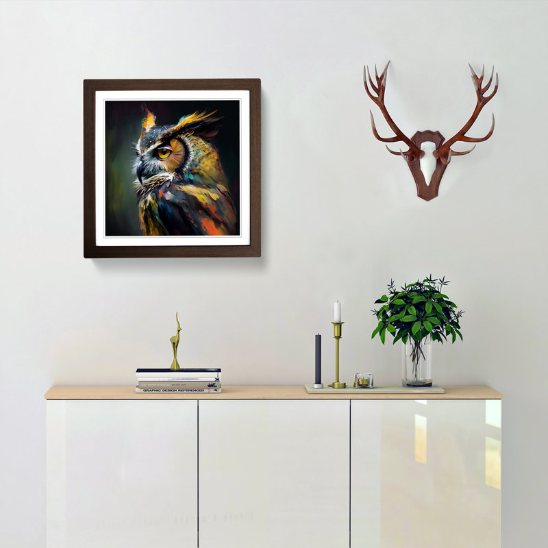 Owl Gestural Art - Framed Print, Walnut