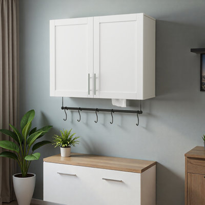 Armoire murale de salle de bain avec tablette réglable, barre à serviettes, 5 crochets, armoire de rangement au-dessus de la toilette pour la salle de bain, cuisine
