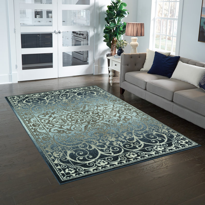 Tapis bleu marine touffeté Dreyfuss, Rectangle 5 pi x 7 pi