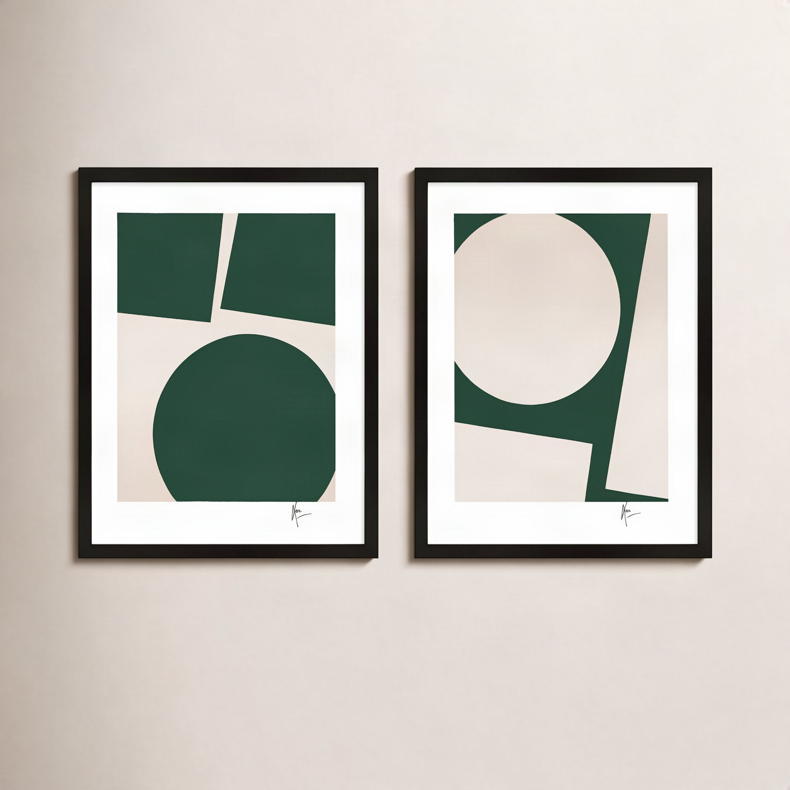 You and Me "In Green" 2-Piece Painting Set, 25" H x 40" W x 1.25" D, Black