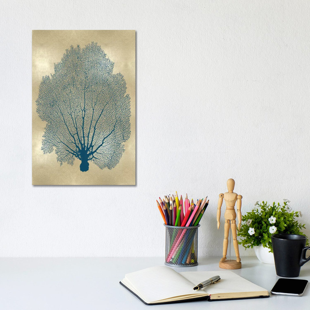 Sea Fan Teal On Gold II - Print on Canvas