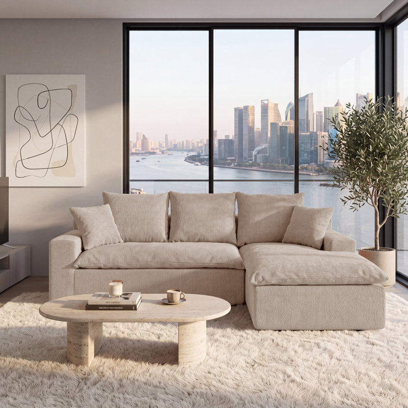 Canapé d'angle modulaire en forme de L de 235 cm (92,5 po), en chenille avec ressorts ensachés, 2 pièces, canapé moderne à assise profonde, canapés rembourrés pour salon, kaki clair