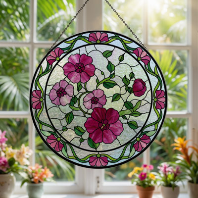 Vitrail à vitrail floral 12 "H 12"