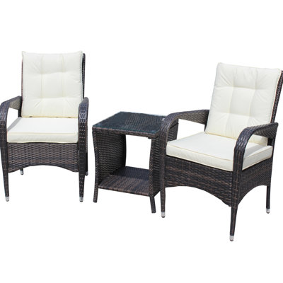 3 Piece Patio Conversation : Sectional With Beige Cushions & Coffee Table - Relax In Your Outdoor Space Back Comfortable Seating