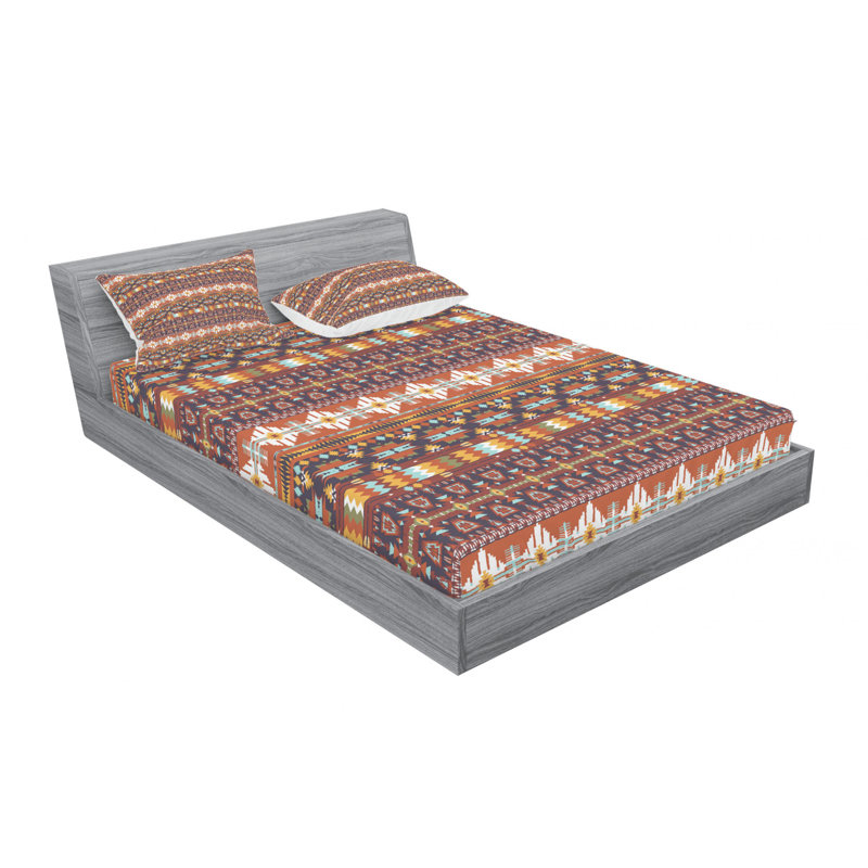 Microfiber Geometric Sheet Set, Queen Sheet Set with Fitted Sheet