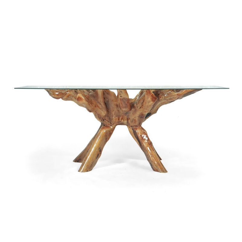 Glass Top Solid Wood Base Dining Table