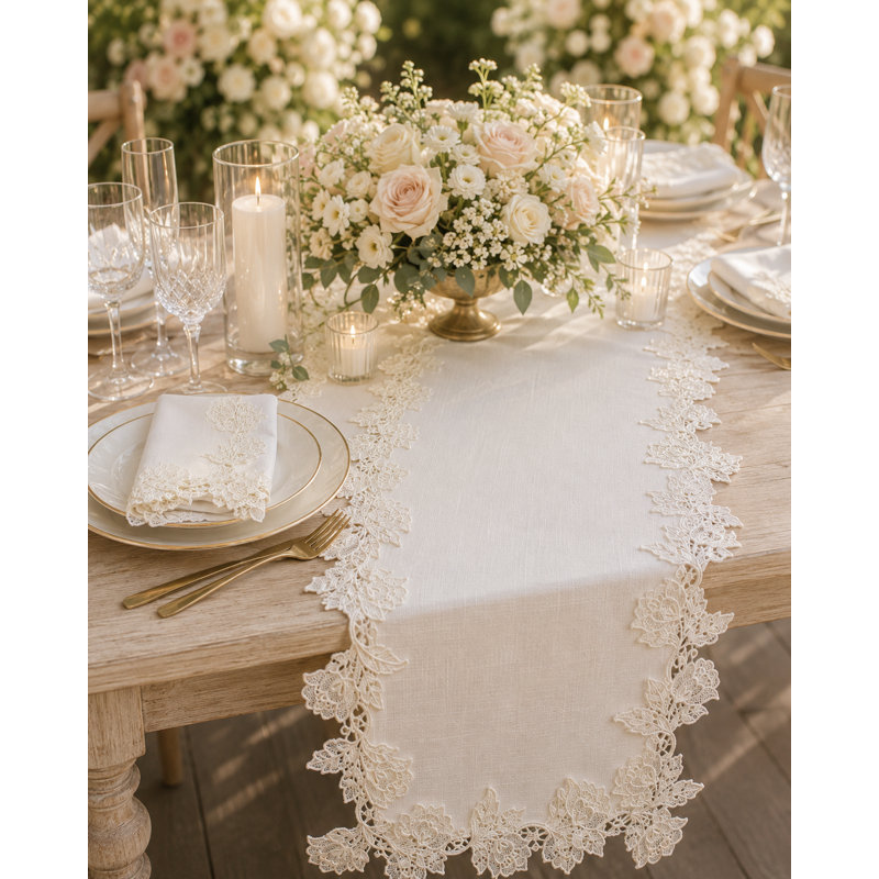 Sharmaine Table Runner, White, 72" L x 16" W