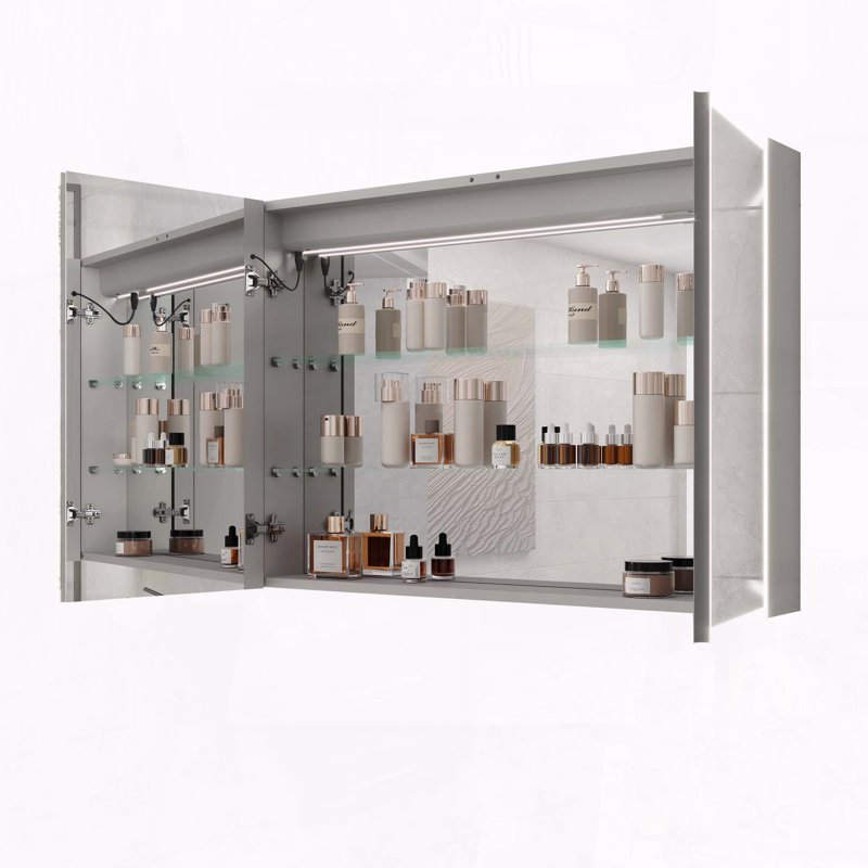 36x24 Inch LED Medicine Cabinet with Defogger, Dimmer, Clock, Outlets & USB