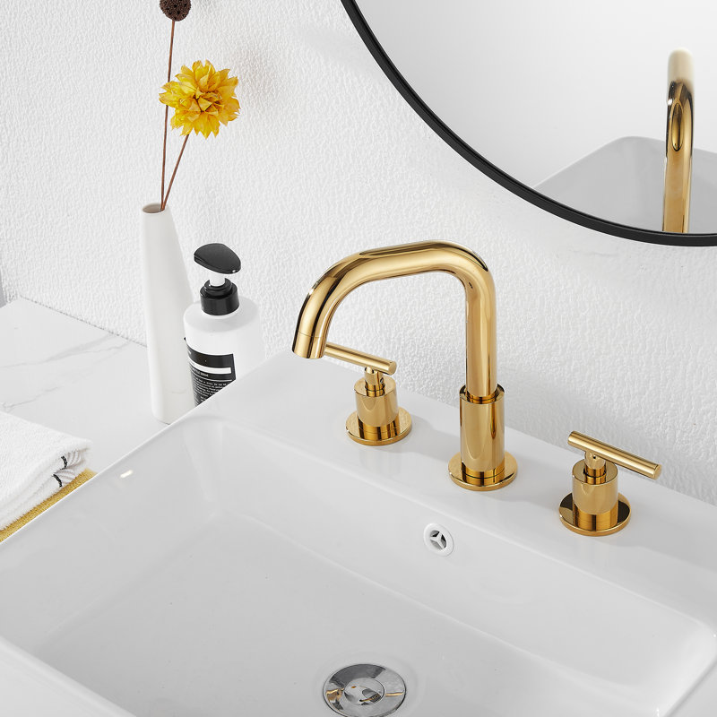 Widespread 2-handle Bathroom Faucet with Drain Assembly, Polished Gold