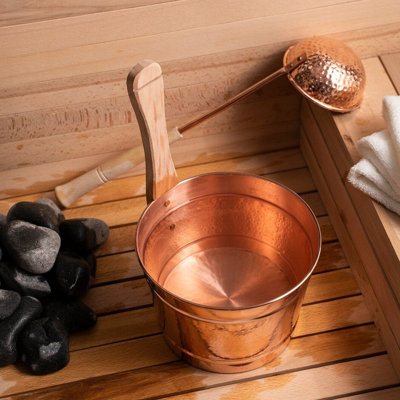 ALFIQ Handcrafted Copper Sauna Bucket and Ladle Set, Hammered Spa Set, 3.5 L