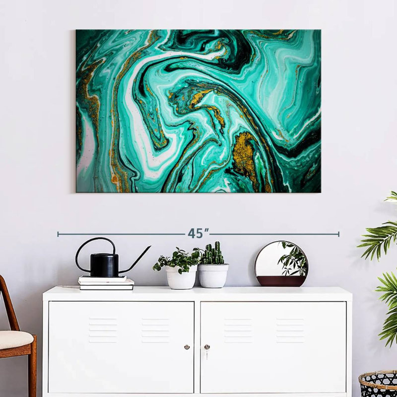 Avery Teal Marble Abstract, 26" H x 39" W