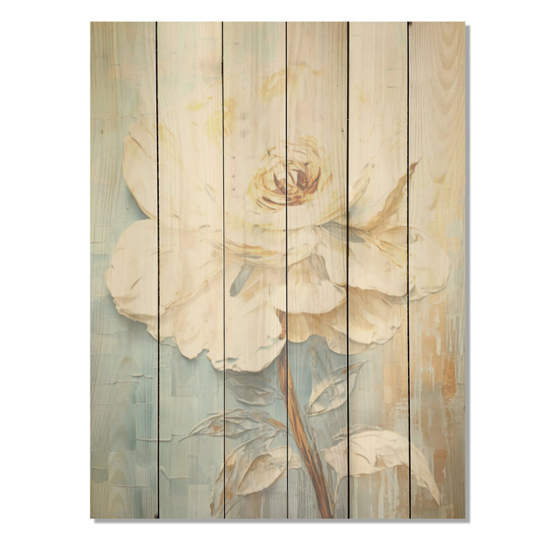 Ranunculus Radiance Treasure I - Renoncule, art sur bois de pin naturel, H 20 po x l 10 po