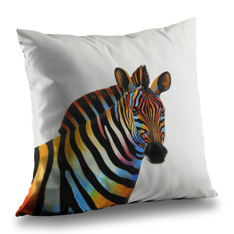 Colorful Zebra Profile View Blue Animals Throw Pillow – Poly Twill Throw Pillow with Insert, Double-Sided Print