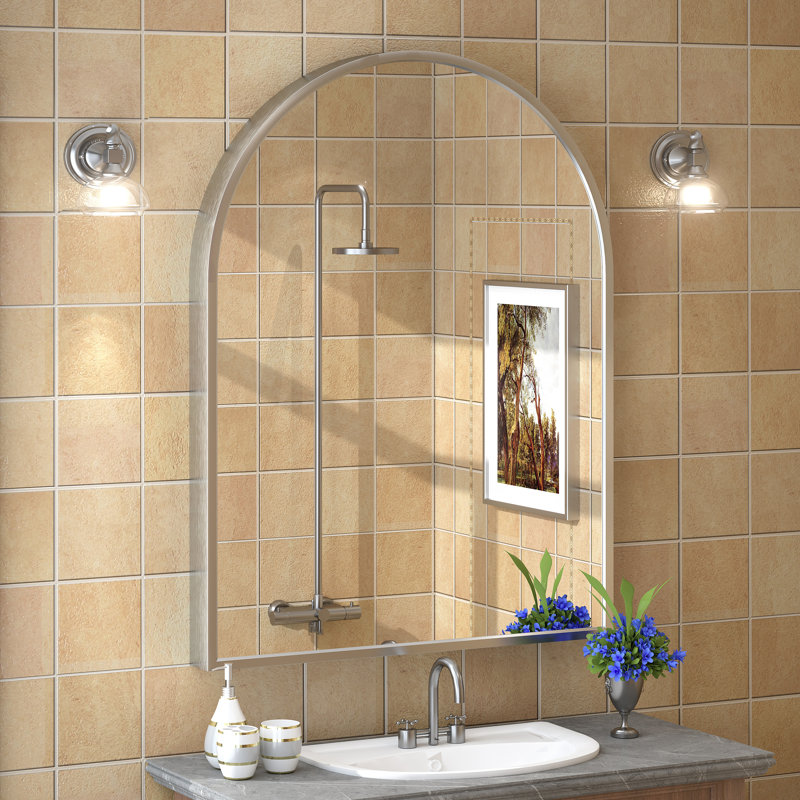 Miroir mural Amara, 40 po x 30 po, Argent brossé