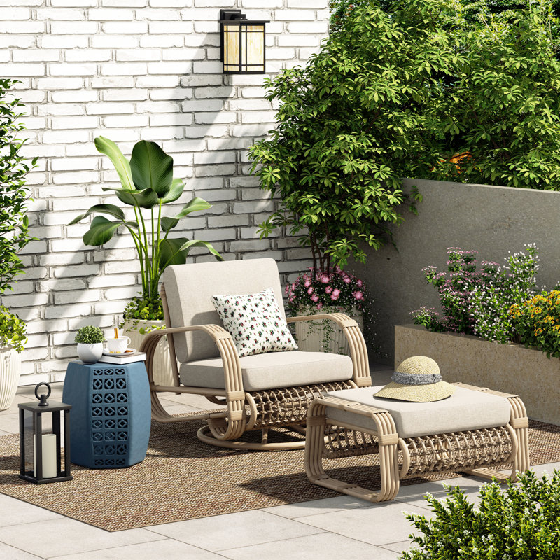Patio Aluminum Swivel Club Chair With Ottoman