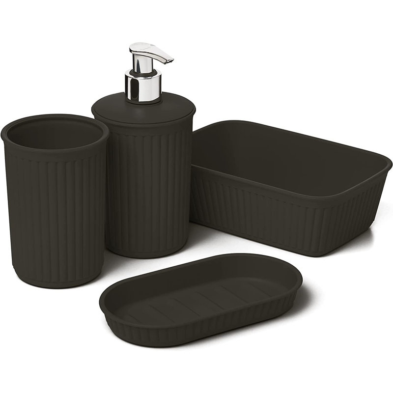 Ribbed 5 Piece Bathroom Accessory Set, Black