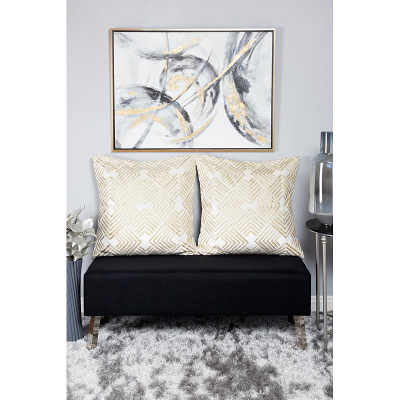 Gold and Gray Abstract Canvas Wall Art with Fir Wood Frame