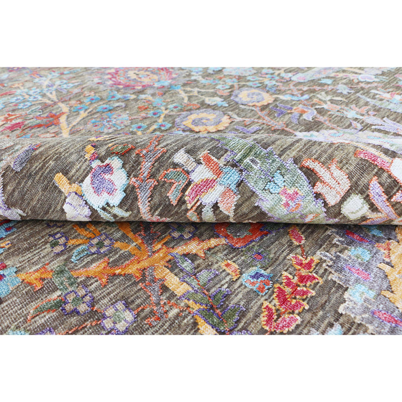 Hand Knotted Oriental Area Rug in Brown/Purple/Blue, Rectangle 9' x 12'