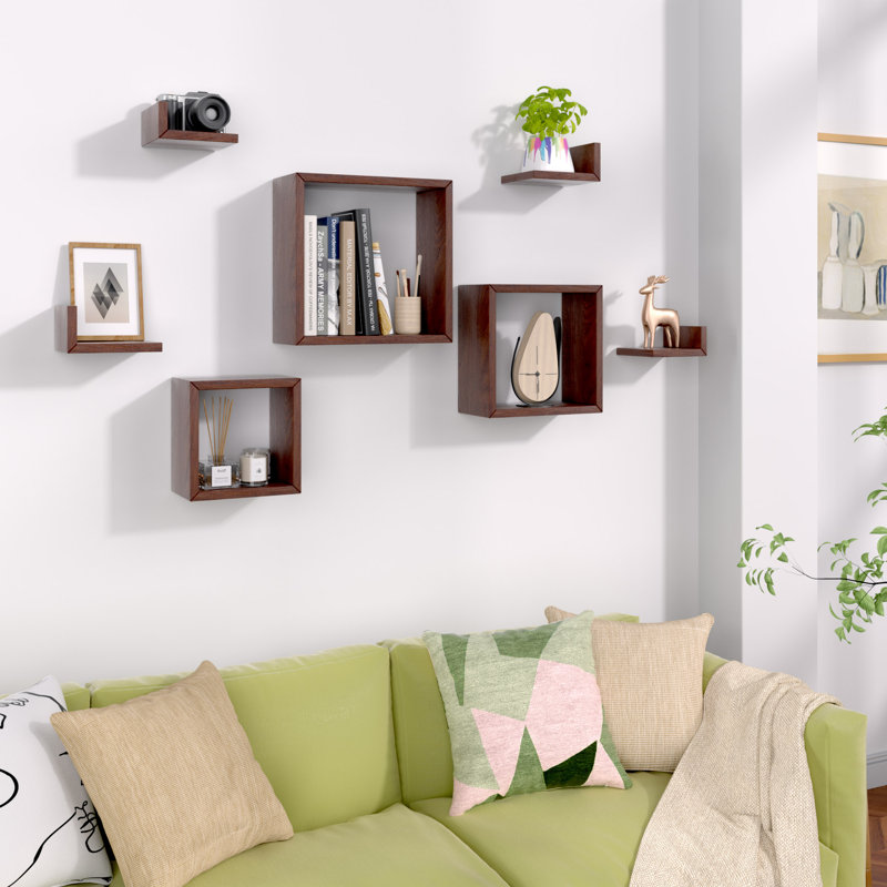 Wall-mounted Floating Wooden Shelves, Rustic Brown