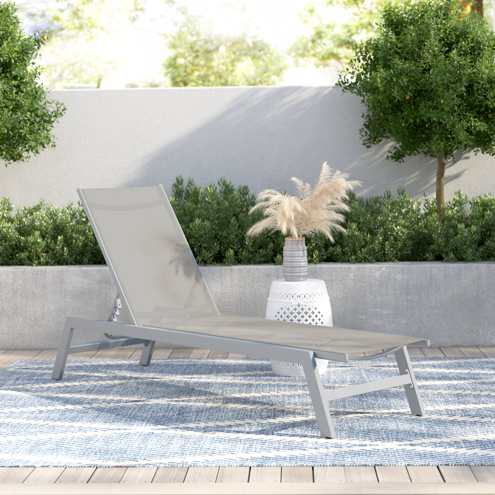 Yves 23.23" Outdoor Aluminum Chaise Lounge, Gray