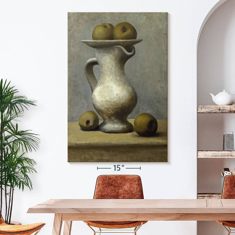 Nature morte avec pichet et pommes, H 51 po x l 34 po