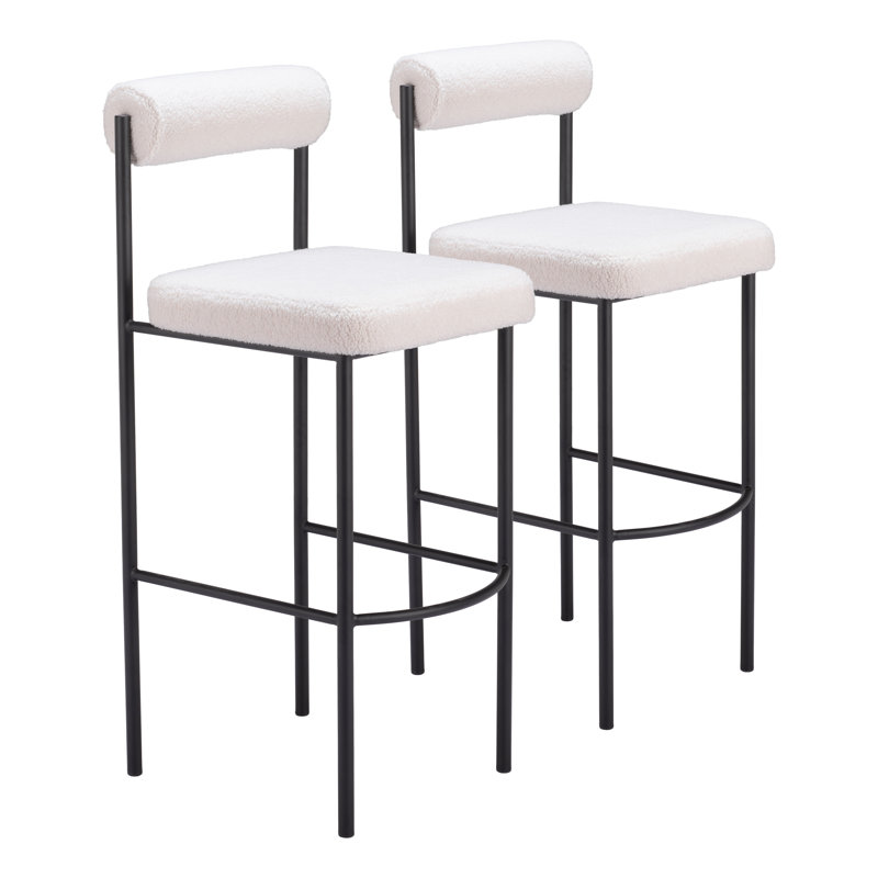 Livorno Upholstered Counter Stool with Metal Frame, Bar Stool (29.9" Seat Height), White, Black