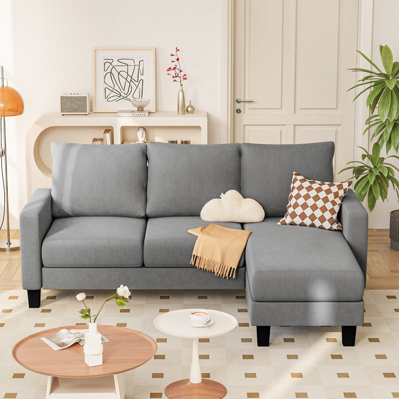 70.8" L-Shaped Sectional Couch with 3 Seats, Modern Upholstered Sleeper Sofa Couch, Gray