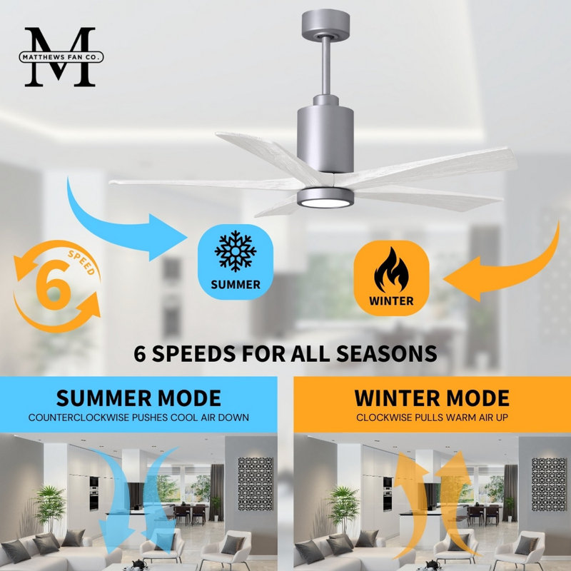 Patricia LED Downrod Ceiling Fan, Brushed Nickel, Matte White
