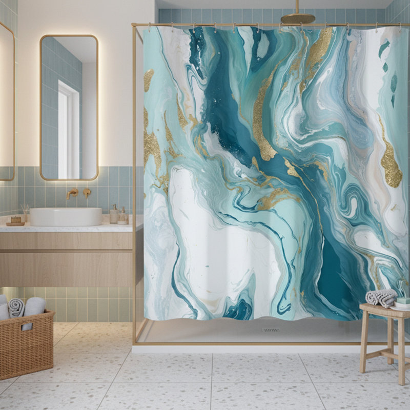 Ensemble de rideau de douche Abstract Blue Teal