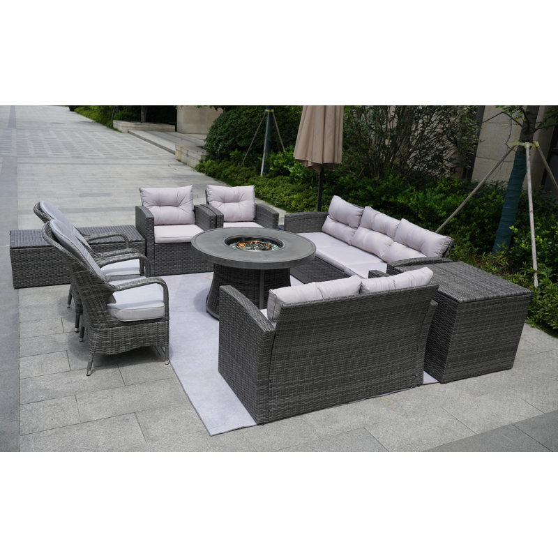 Ensemble de conversation 9 pièces avec coussins 9 pièces, Gris