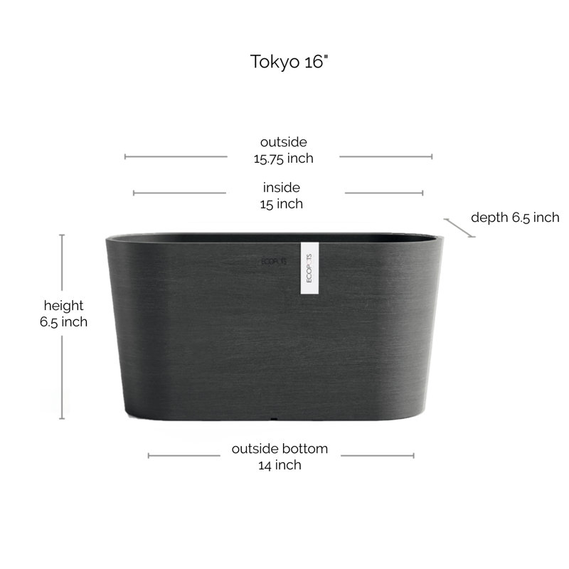 Pot Planter, 6.5" H x 15.75" W x 6.5" D, Dark Gray