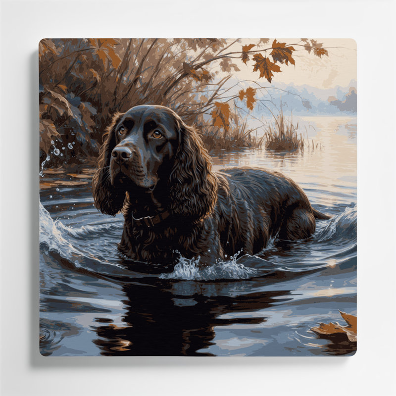 «Dogs American Water Spaniel», art mural en métal noir