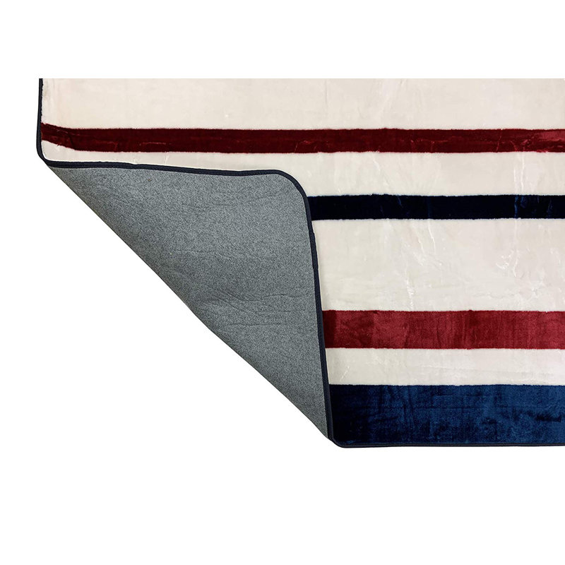 Lihua Soft Touch Blanket Area Rug Striped Design Tufted Blue Multicolor Area Rug Square 6' x 6'