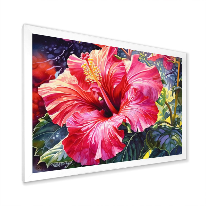 " Red Tropical Hibiscus Harmony II ", 24" H x 32" W x 1" D, White Single Picture Framed