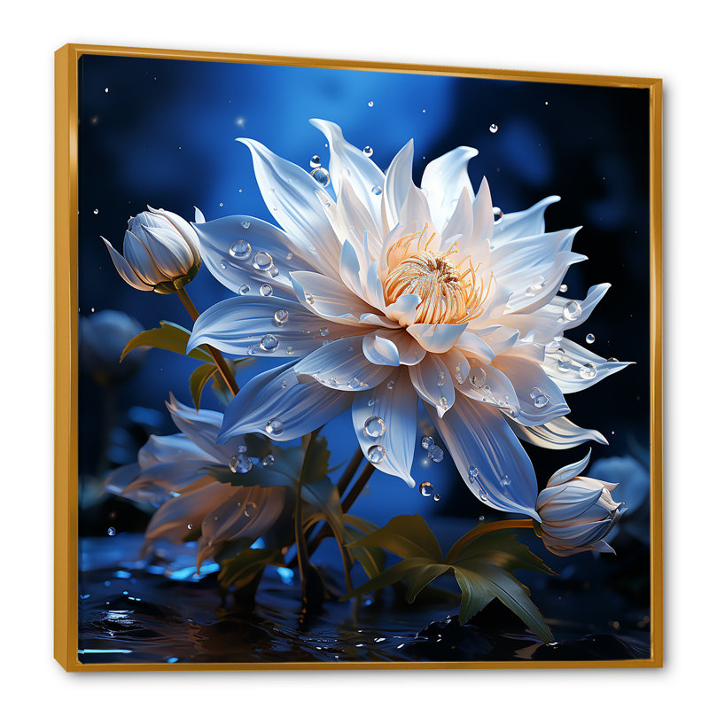 Harmonie de bleuet cristal sur toile, Cadre flottant doré, H 36 po x l 36 po x P 1,5 po