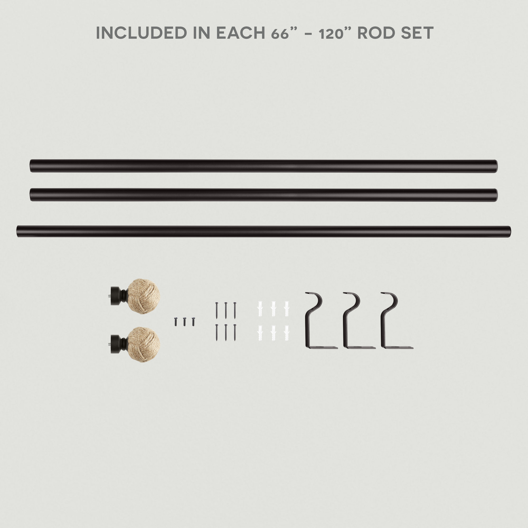 Tricia Exclusive Home Rope Knot 1" Curtain Rod and Coordinating Finial Set, Adjustable, Bronze, 66" - 120"
