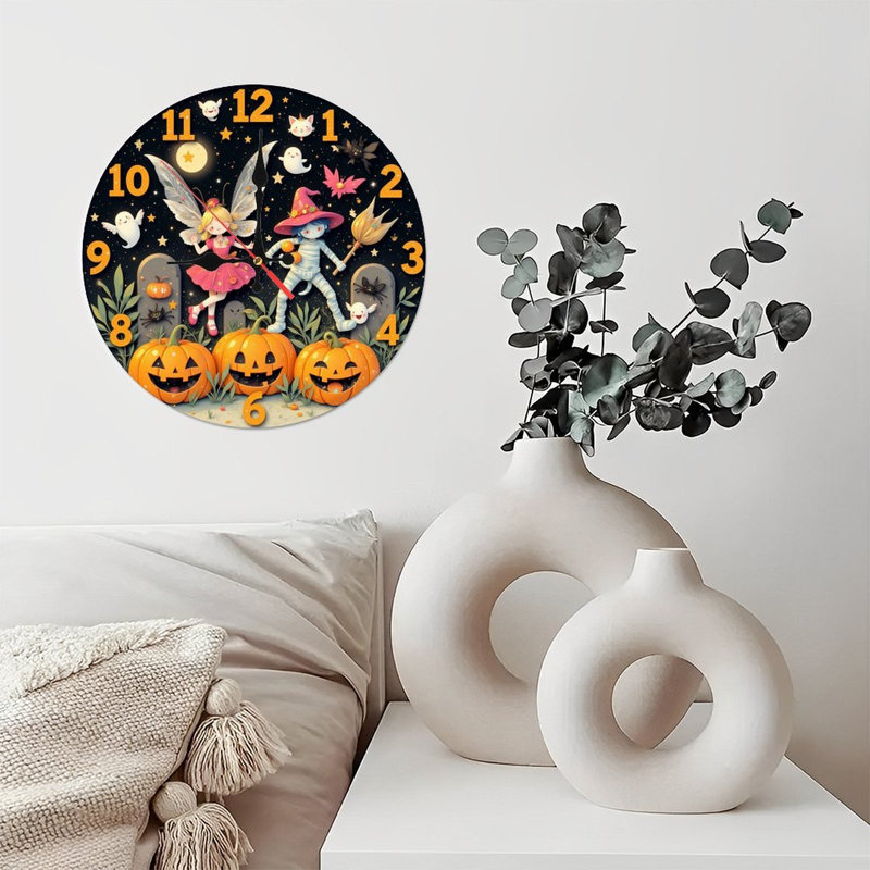 Horloge d'Halloween fée, citrouilles d'Halloween