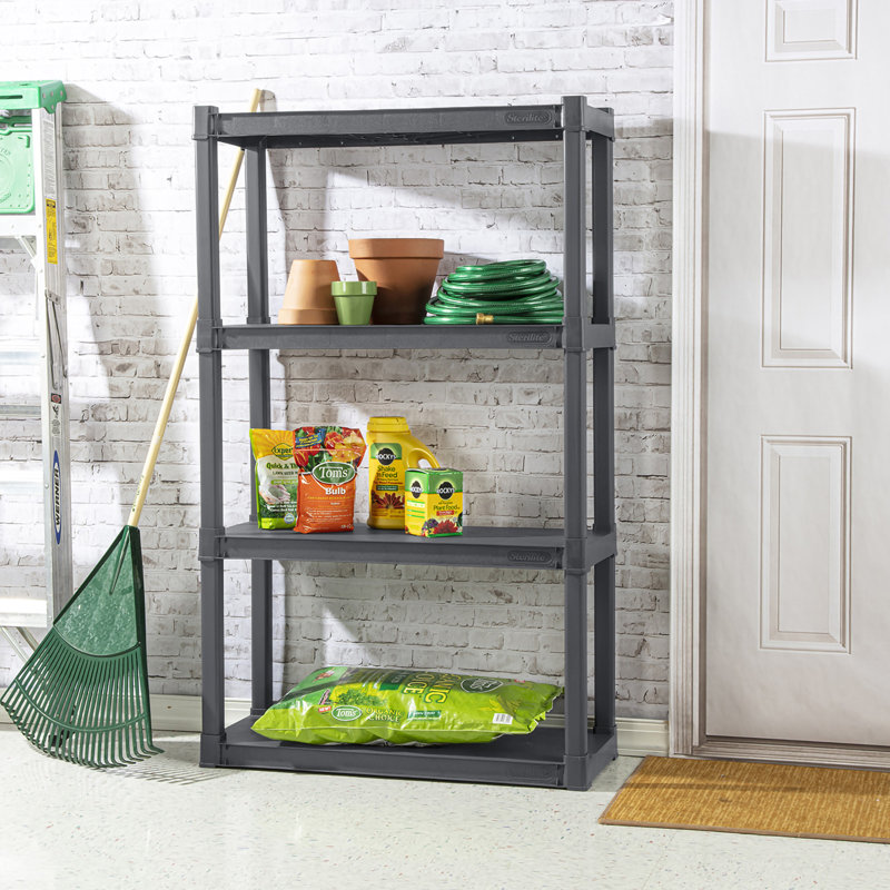 Flat Gray 4-Shelf Durable Plastic Storage Unit, 6 Pack