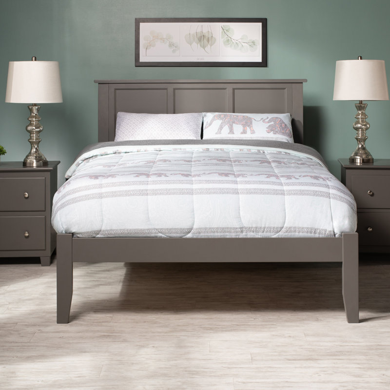 Lit plateforme en bois massif Clyda, Double, Gris atlantique