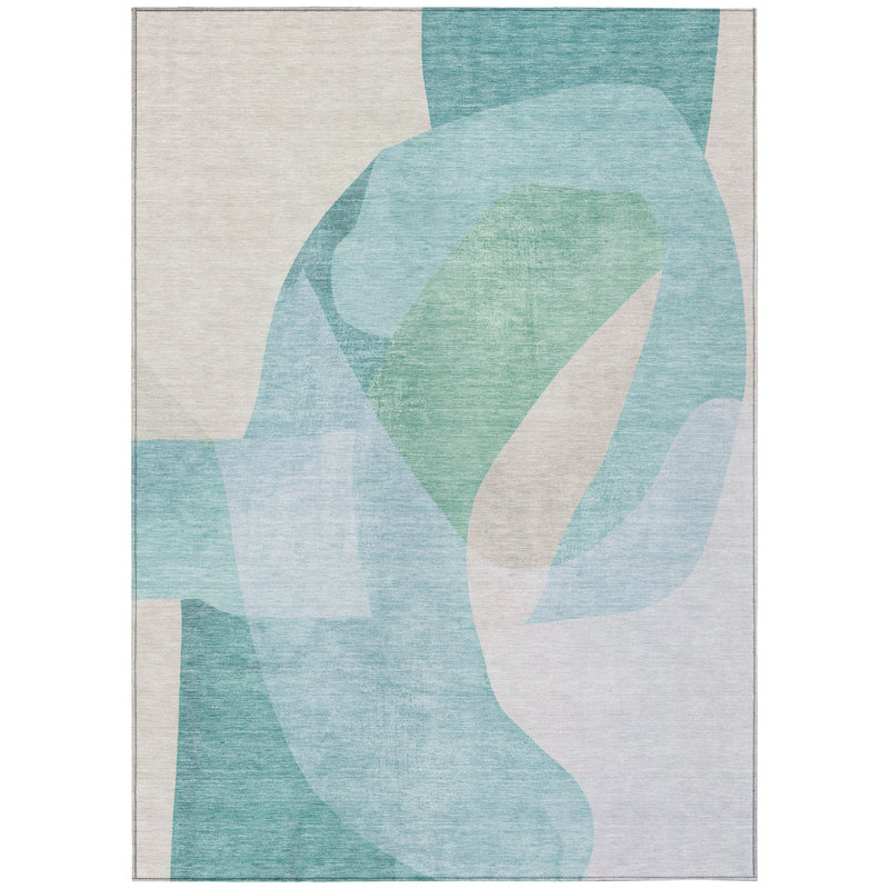 Tapis extérieur lavable abstrait turquoise et beige 3 pi x 5 pi